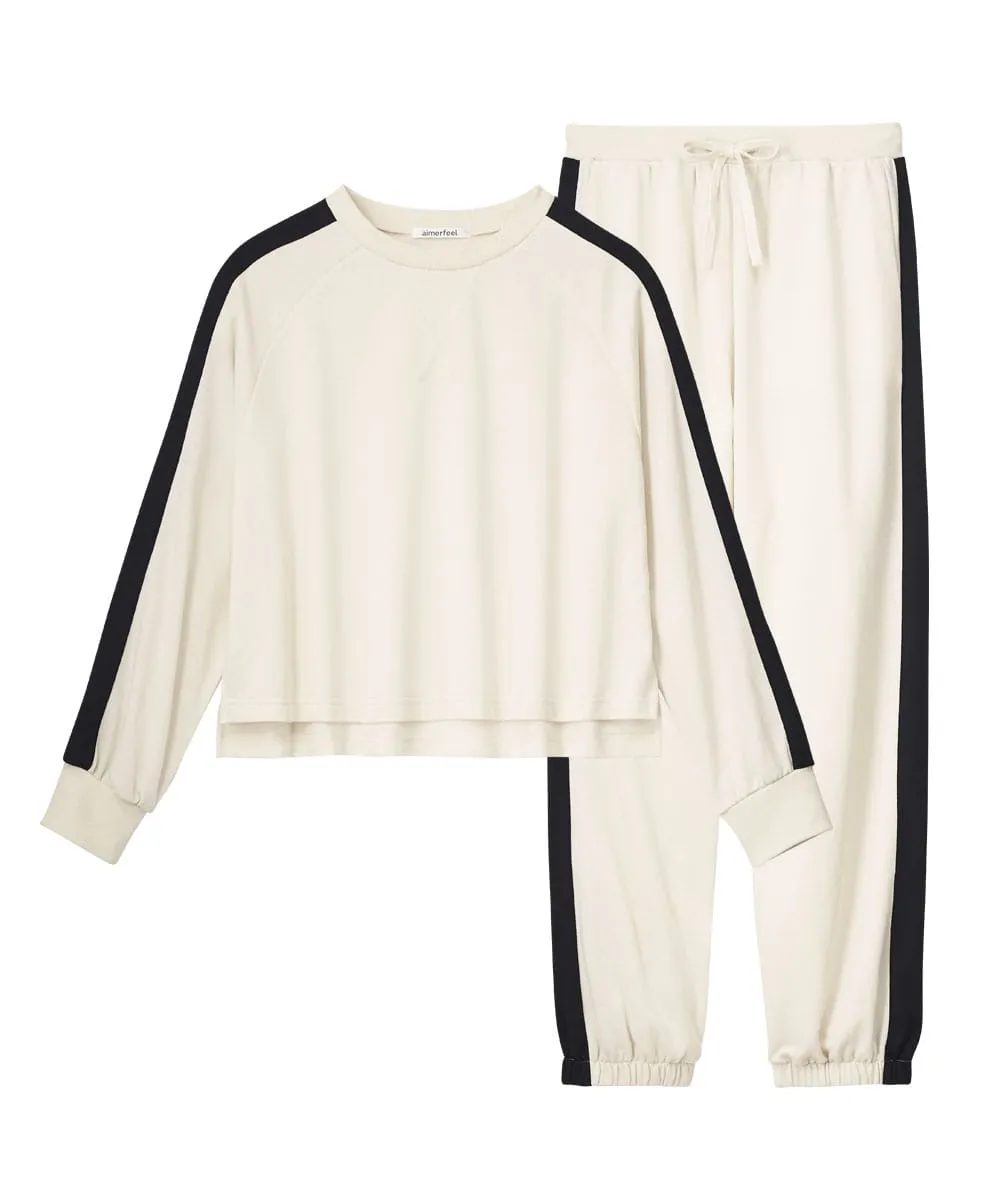 Side-line Sweat Long Sleeve Top-and-Bottom Set