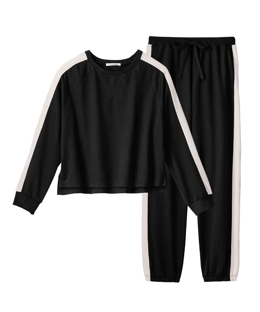 Side-line Sweat Long Sleeve Top-and-Bottom Set