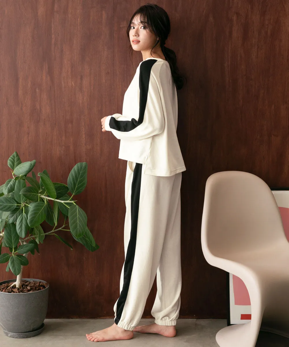 Side-line Sweat Long Sleeve Top-and-Bottom Set