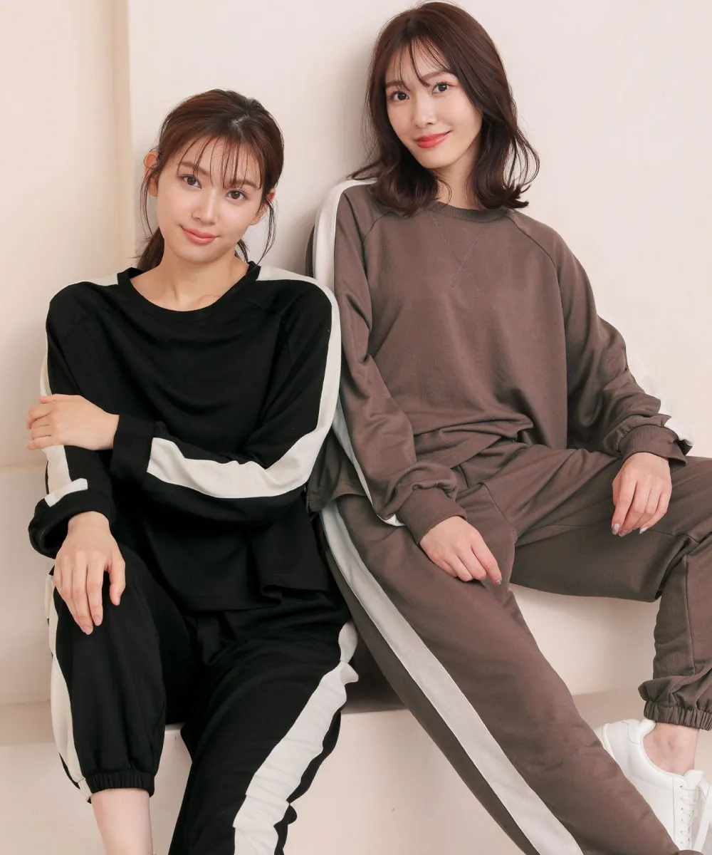Side-line Sweat Long Sleeve Top-and-Bottom Set