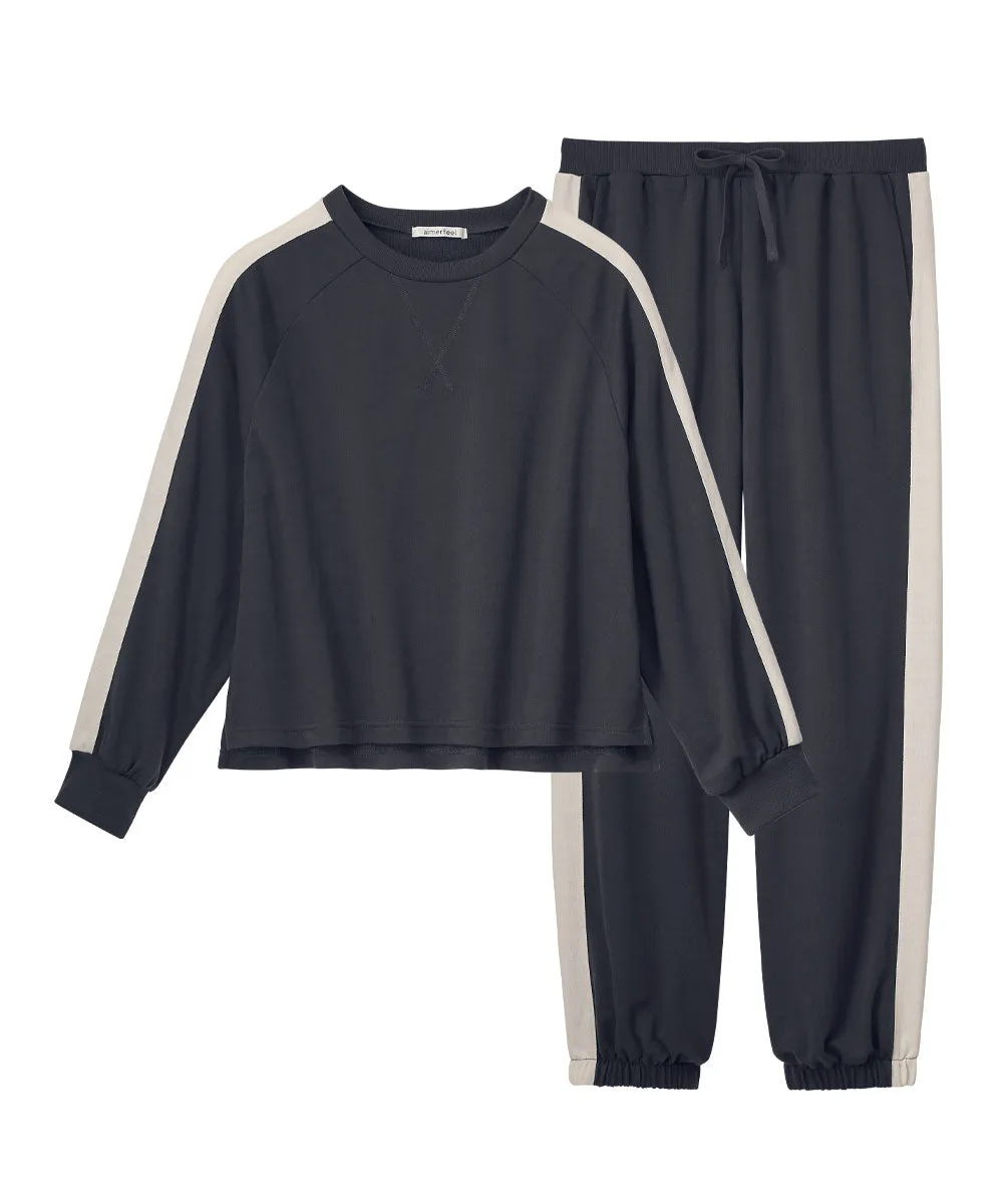 Side-line Sweat Long Sleeve Top-and-Bottom Set