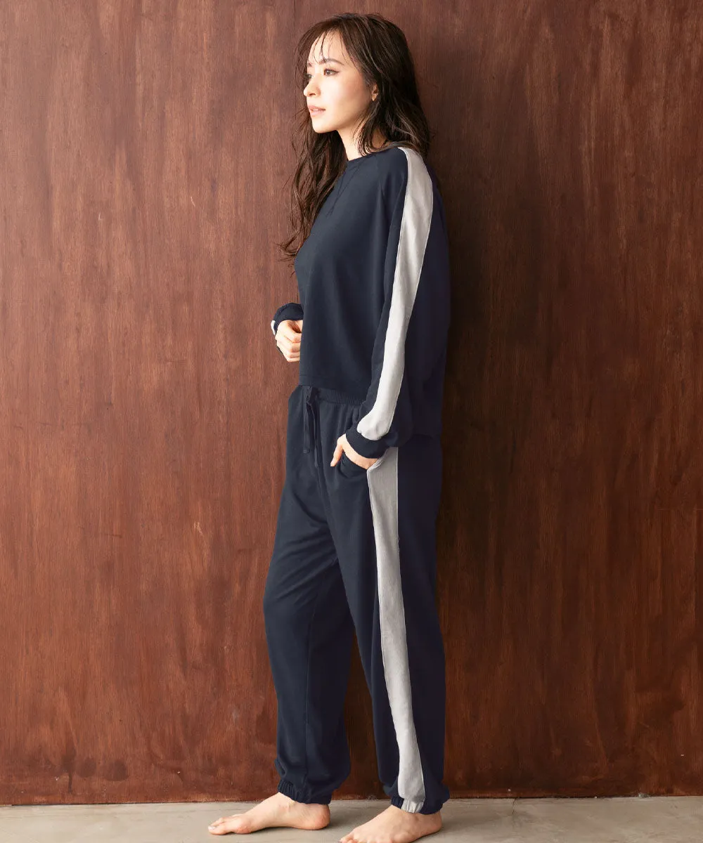 Side-line Sweat Long Sleeve Top-and-Bottom Set