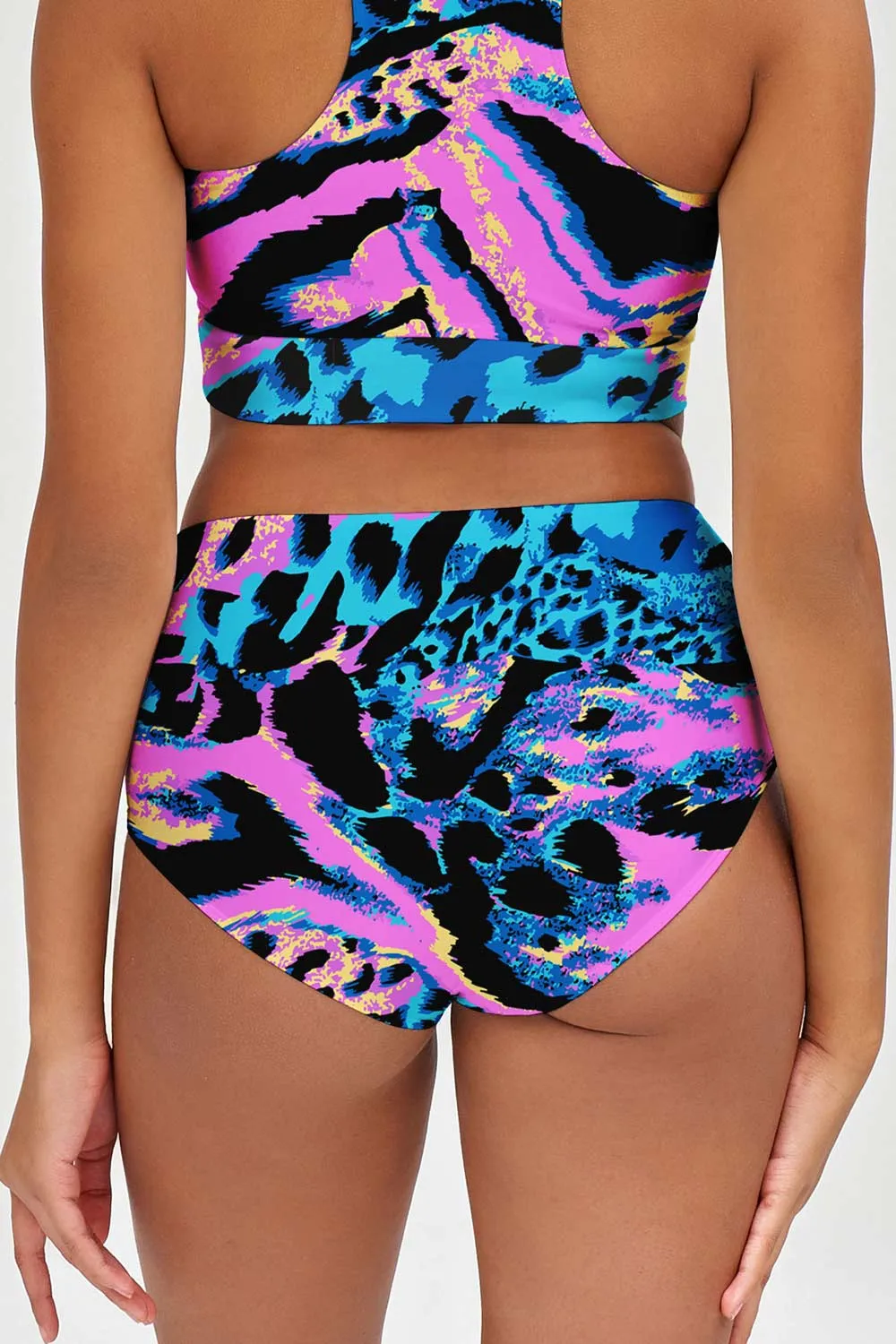 Trendsetter Cara Blue & Pink High-Waist Hipster Bikini Bottom - Women