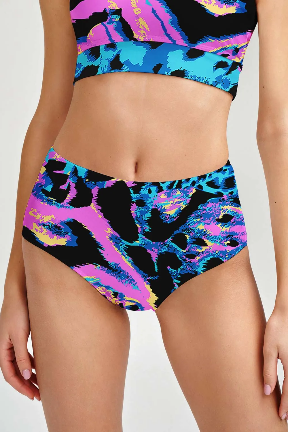 Trendsetter Cara Blue & Pink High-Waist Hipster Bikini Bottom - Women