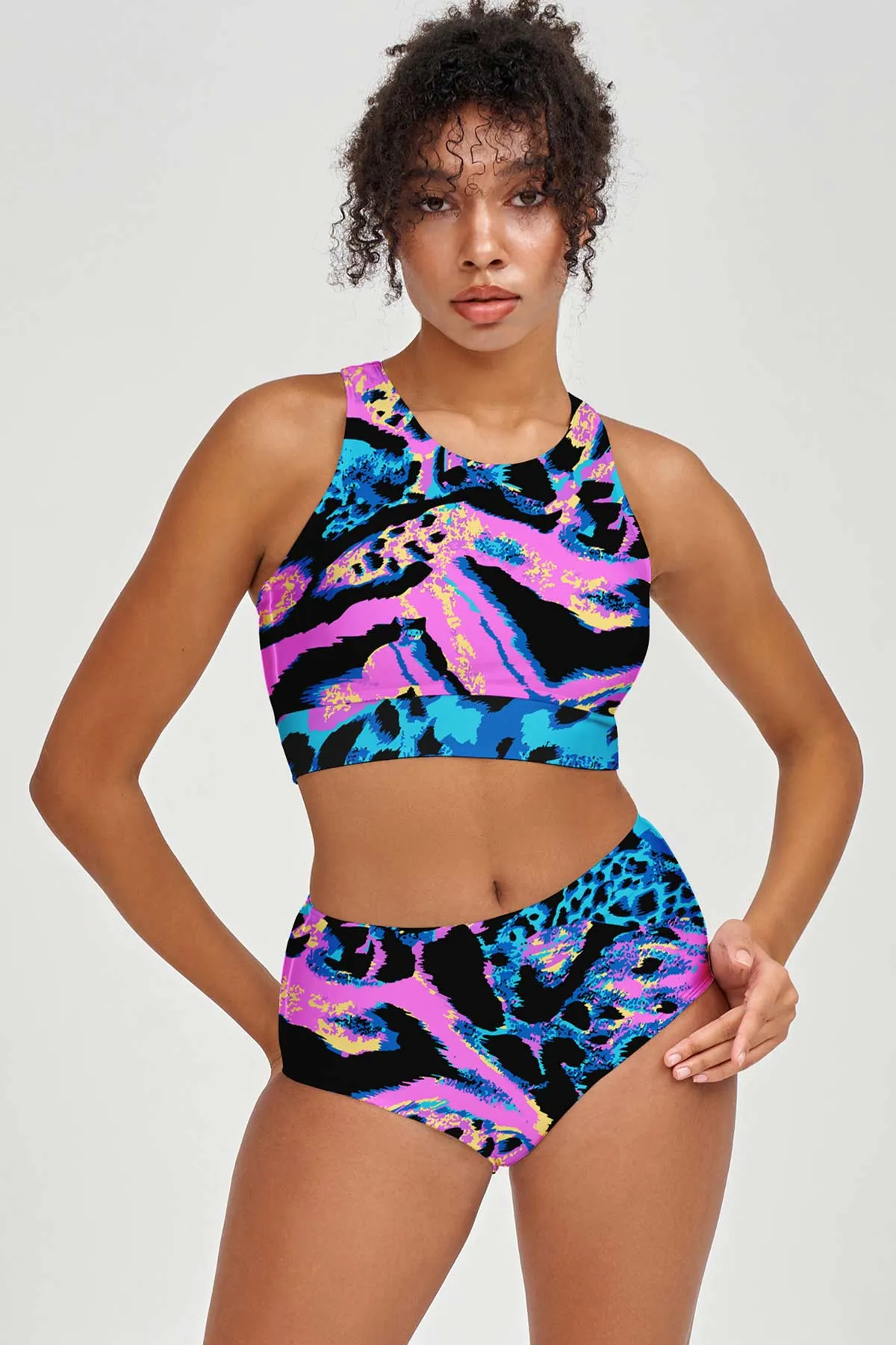 Trendsetter Cara Blue & Pink High-Waist Hipster Bikini Bottom - Women