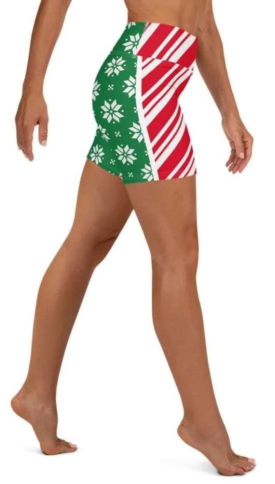 Two-Side Pattern Christmas Yoga Shorts