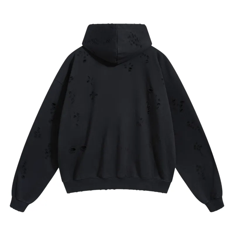 Two way zip distressed hoodie