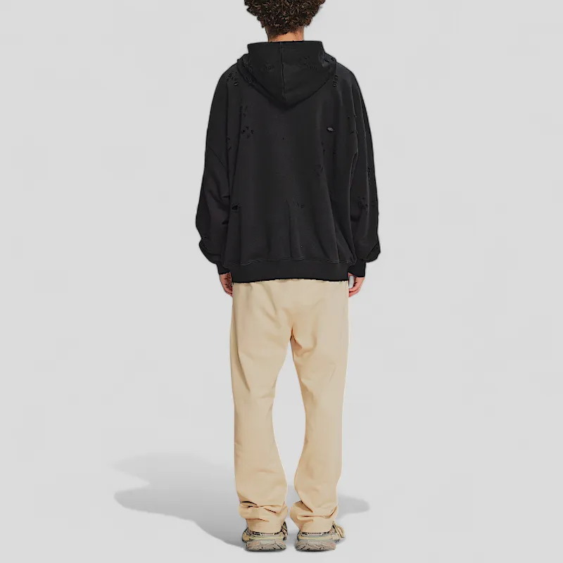 Two way zip distressed hoodie