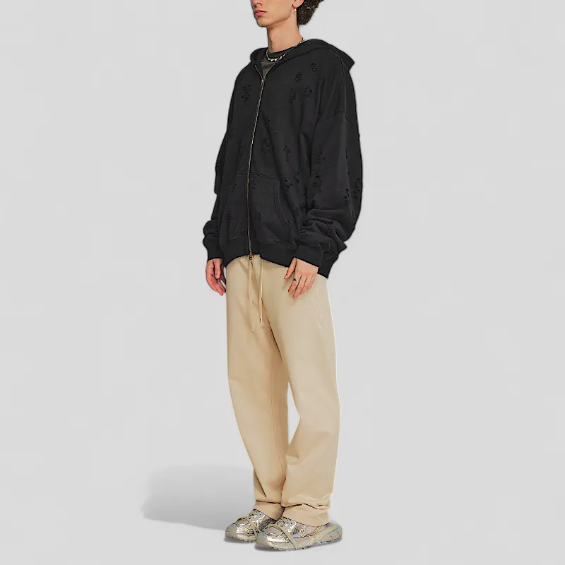 Two way zip distressed hoodie