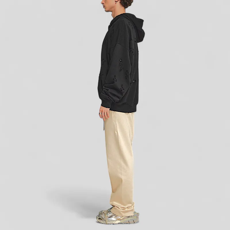 Two way zip distressed hoodie