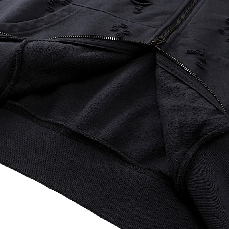 Two way zip distressed hoodie