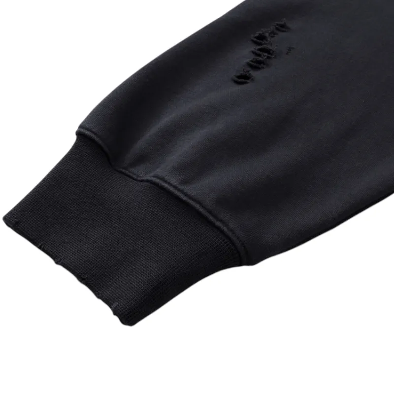 Two way zip distressed hoodie