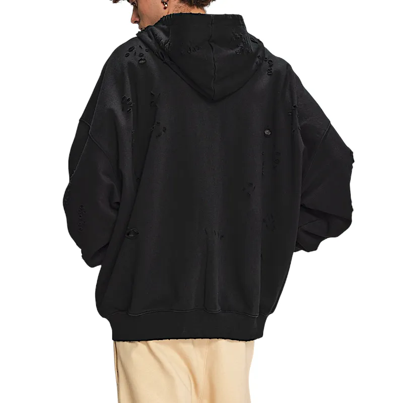 Two way zip distressed hoodie