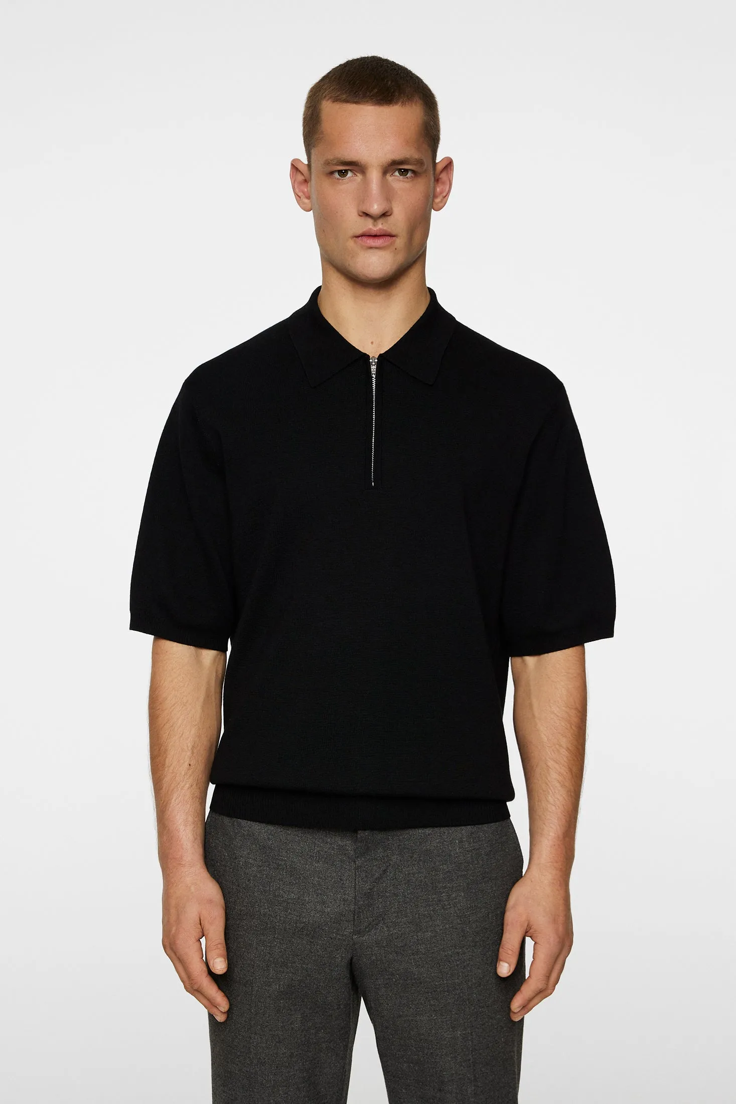 Tyler Quarter Zip Knit Polo / Black