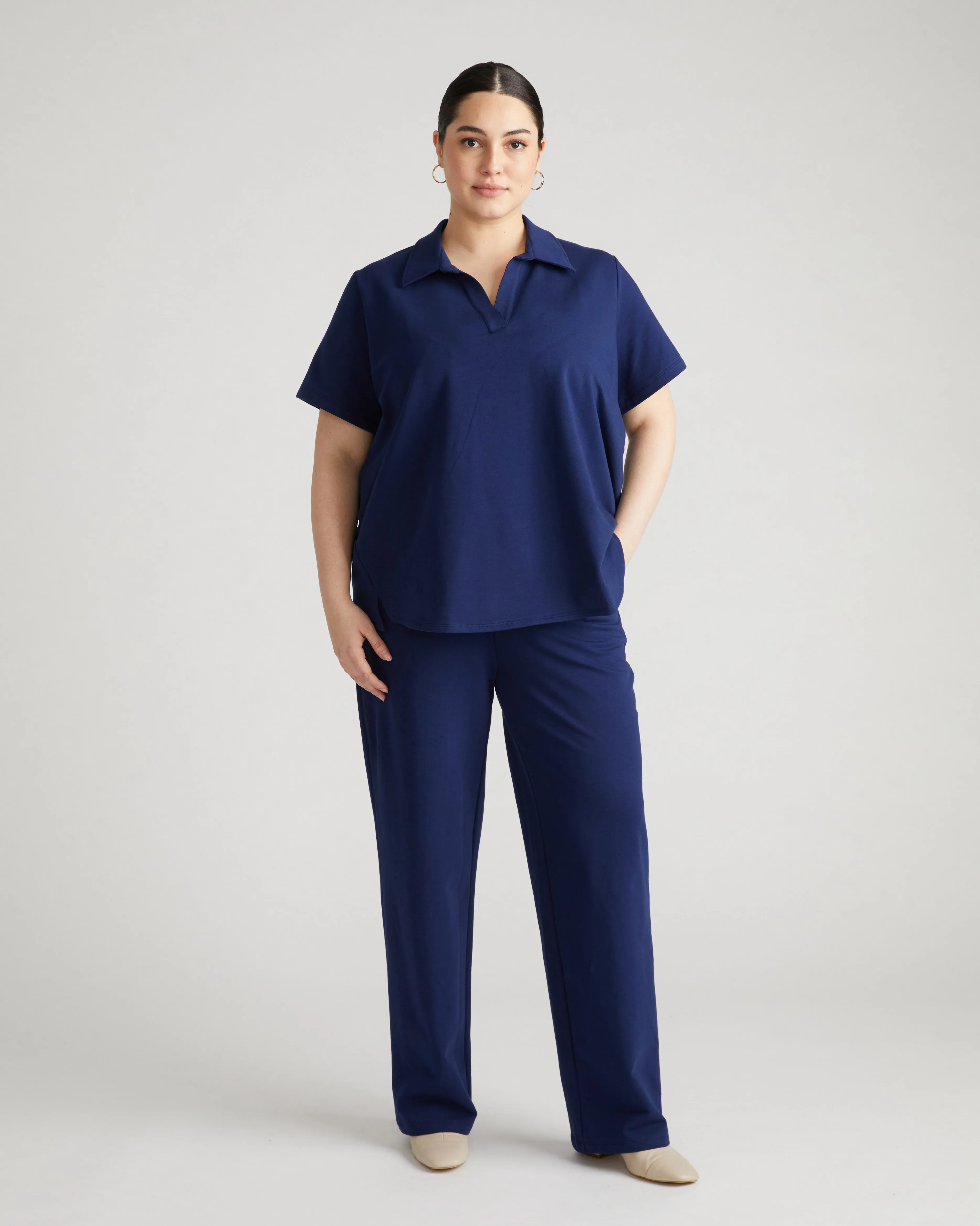 Varsity French Terry Polo Top - Cenote