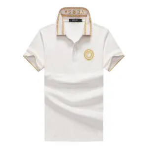 Vers Crested Logo With Collar Design White Polo Shirt