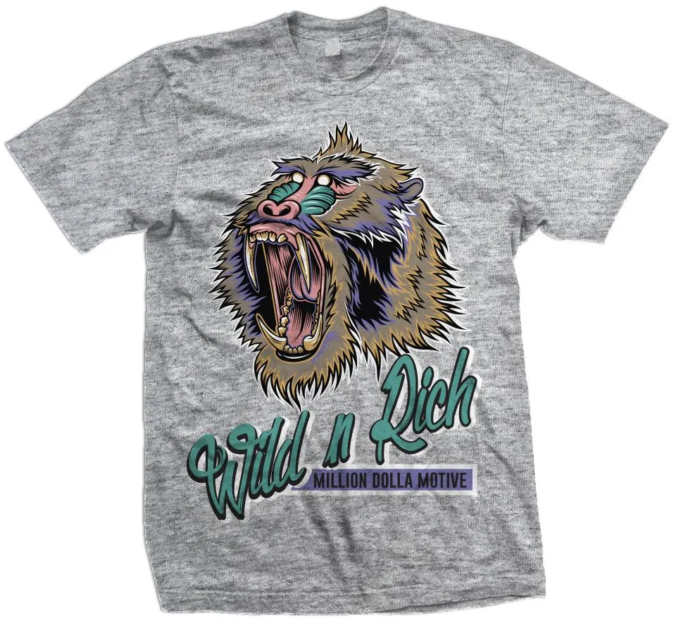 Wild N Rich -  Hyper Jade/ Bleached Coral/ Space Purple on Heather Grey T-Shirt