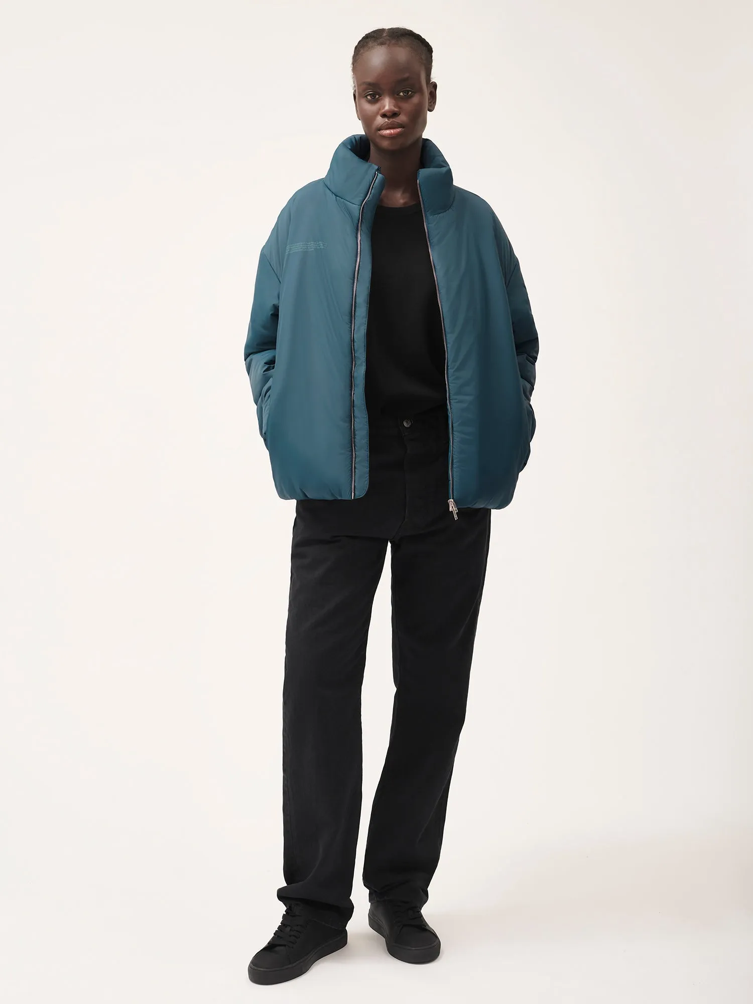 Womens Flower-Warmth Puffer Jacket—Storm Blue