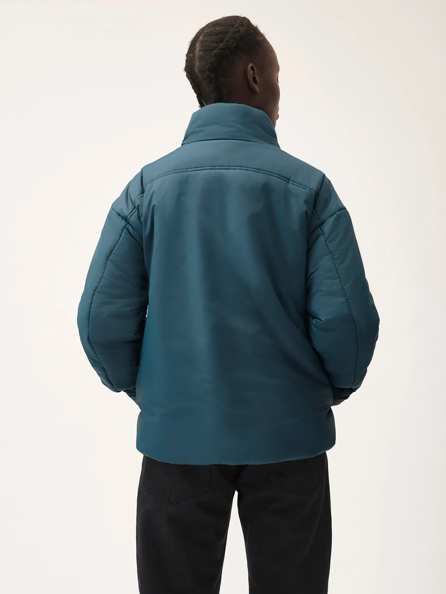 Womens Flower-Warmth Puffer Jacket—Storm Blue